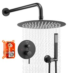 VEVOR miscelatore doccia a pioggia per il bagno Sistema doccia con soffione a pioggia rotondo da 203 mm e doccetta, rubinetti da bagno a parete con valvola in ottone e set decorativo, nero opaco