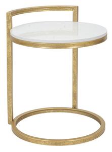 Tavolinetto Round Marble 40x43x50 cm in Ferro e Marmo Oro e Bianco