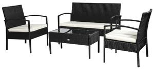 Outsunny Set Mobili da Giardino in Rattan Sintetico Composto da 1 tavolino 2 poltrone e 1 divano a 2 posti Nero e Crema
