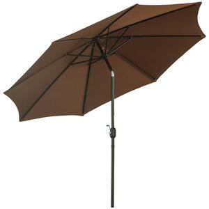 Outsunny Ombrellone da Giardino Φ2.95m Inclinabile con Manovella e Palo Centrale in Metallo Rimuovibile, Color Caffè | Aosom