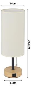Brilagi - Lampada da tavolo con porta USB TABLON 1xE27/25W/230V rovere/nero/crema