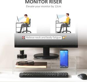HOMCOM Supporto Monitor PC fino a 24", Acrilico Trasparente, 2 Ripiani Aperti, 50.8x19x12cm - Design Moderno