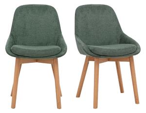 Sedie scandinave in tessuto ciniglia verde kaki e legno chiaro massiccio (set di 2) HOLO