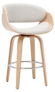 Sgabello da bar girevole in tessuto effetto velluto testurizzato beige e legno chiaro H69 cm BENT