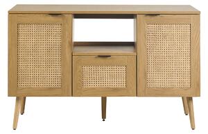 Mobiletto da bagno finitura legno chiaro, cannage in rattan e metallo nero L120 cm MANILLE