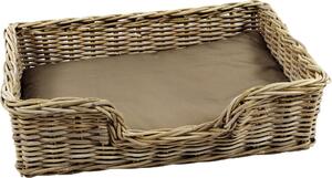 Cesta per cani Kobolo, modello "Hundekorb", divano per cani "PUPPY" in rattan, colore grigio, dimensioni 81x62x21 cm, con cuscino coordinato | Cesta per animali, cuscino per cani, cuccia per cani, lettino per animali domestici