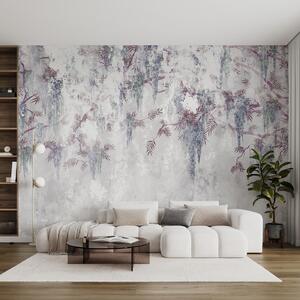 Carta da parati Rami grunge appesi di tendenza con fiori viola dai colori blu, Carta da parati Floreale, u73816v2 : Uwalls.it