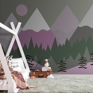 Carta da parati Un paesaggio montano con alberi e montagne, Carta da parati per Bambini, Carta da parati popolare, u93561v2 - Tapeko.it