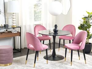 Set di 2 sedie da pranzo rivestimento in velluto rosa gambe nere stile glamour retrò Beliani