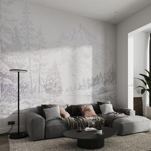 Carta da parati Paesaggio di montagna, minimalismo, colori viola, Carta da parati Foresta, Carta da parati Alberi, u99569v1 : Uwalls.it