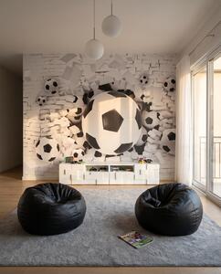 Carta da parati Palloni dal muro bianco, Calcio, Effetto 3D - Tapeko.it
