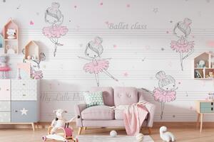 Carta da parati Un gruppo di ballerine rosa e bianche su note musicali, Carta da parati per Bambini, Carta da parati popolare, w00755 - Tapeko.it