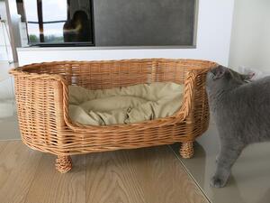 Letto per cani e gatti Esoria in vimini, con cuscino color crema. Marca: TheWickerStories