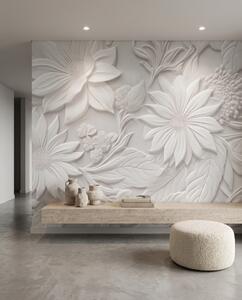 Carta da parati Fiori bianchi come sculture, Composizioni floreali, Effetto 3D - Tapeko.it