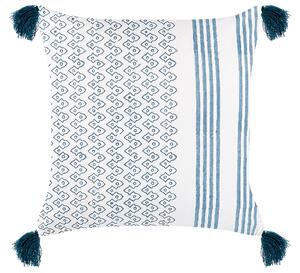 Set di 2 cuscini cotone bianco e blu scuro 45 x 45 cm stampa a blocchi soggiorno camera da letto Beliani