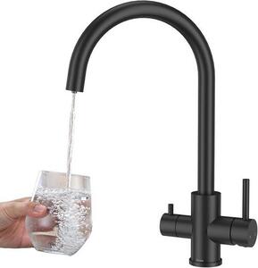 Rubinetto da cucina a 3 vie con 2 scarichi indipendenti, rubinetto da miscelazione 3 in 1 a 360° per acqua calda, fredda e filtrata, supporto inox