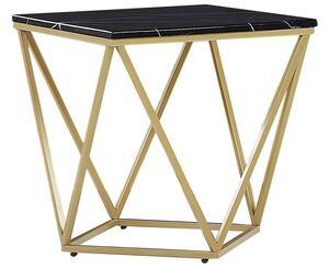 Tavolino Laterale Piano Tavolo Nero Struttura In Metallo dorato 50 x 50 cm Quadrato Effetto Marmo Glam Beliani