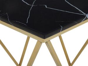 Tavolino Laterale Piano Tavolo Nero Struttura In Metallo dorato 50 x 50 cm Quadrato Effetto Marmo Glam Beliani