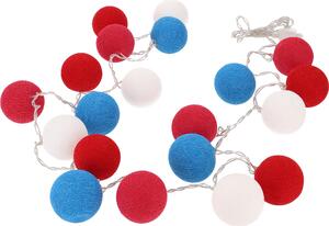 Catena luminosa con palline di stoffa, 20 LED, lanterne a forma di sfera – turchese/bianco/rosso, multicolore, realizzata con fili di cotone, dimensioni 7x7x350 cm, catene luminose