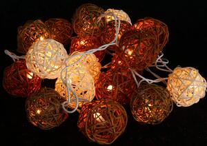 Catena luminosa a forma di sfera in rattan con 20 LED - Marrone/bianco, 7x7x350 cm, catene luminose