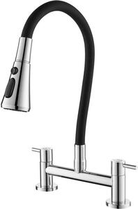 Dailygoods - Rubinetto da cucina girevole a 360° - Rubinetto miscelatore da cucina con testa a spruzzo - Doppia leva - Tubo ergonomico in silicone - Durevole - Rubinetto acqua in lavatrice
