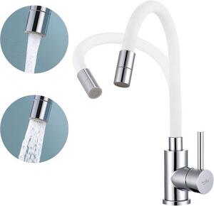 Rubinetto flessibile da cucina a 2 raggi, girevole a 360°, miscelatore da cucina bianco ad alta pressione in acciaio inox, ideale per cucine e elettrodomestici