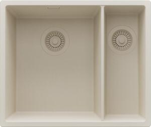 PRIMAGRAN lavello sottopiano in granito beige 56x47cm, set lavello 1,5 vasche + scarico, lavello in granito da base 60 cm - London Duo