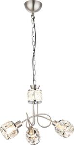 Globo Lighting lampada a sospensione in metallo nichel opaco, metallo, cristalli di vetro trasparente, cavo PVC nero, 1 spot con LED incluso, ø: 380mm, H: 1300mm, escl. 3x E14 40W 230V, incl. LED 5W 230V, 367lm sorgente, 305lm uscita, 3000K