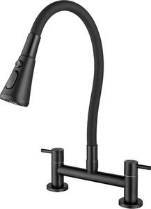 Dailygoods - Rubinetto da cucina girevole a 360° - Nero - Doppia maniglia - Rubinetto da cucina - Tubo ergonomico - Impostazioni a 3 posizioni - Gru da cucina