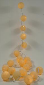 Catena luminosa a forma di sfera, alimentata a batteria, con 20 LED, ideale per decorazioni. Disponibile in bianco, crema e con inserti in cotone. Perfetta per creare atmosfere suggestive