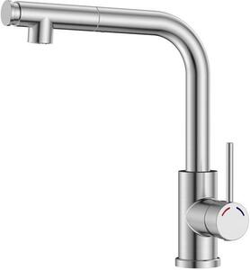 Rubinetto miscelatore per rubinetto da cucina, estraibile, con doccia a mano, 360 girevole, due tipi di getto d'acqua, acciaio inox, a forma di L per 1 foro, altezza 27,3 cm, nichel