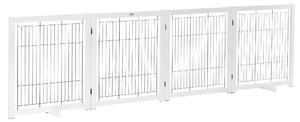 Cancello per cani Moonbite, larghezza 305 cm, composto da 4 pannelli in legno di pino con rete in acciaio, pieghevole su entrambi i lati, dotato di piedini antiscivolo, autoportante, realizzato in legno, colore bianco