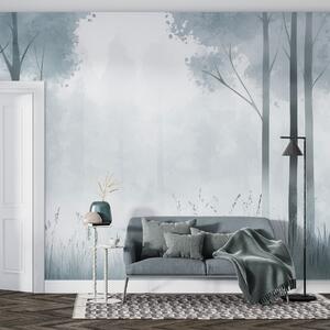 Carta da parati Acquerello foresta, nebbia, alberi, erba, paesaggio naturale, colore grigio, Carta da parati Natura, w01563v3 : Uwalls.it