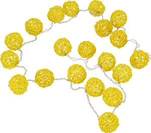 Catena luminosa a forma di sfera in rattan, con 20 LED - Giallo, 6x6x250 cm - Catene luminose