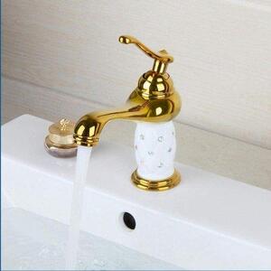 Rubinetto acqua bagno - Miscelatore lavabo - Uso giornaliero - Costruzione in ottone - Foro singolo - Oro