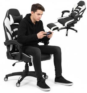 Sedia da gaming ergonomica con poggiapiedi, in bianco e nero