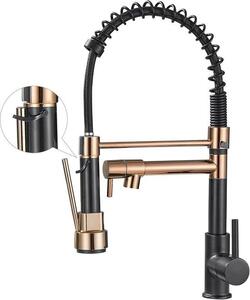 Rubinetto da cucina con testa estraibile - fiocco alto - oro rosa nero - perfetto per qualsiasi cucina