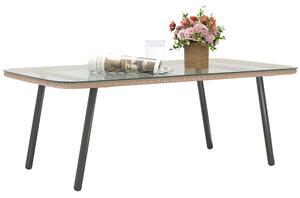 Outsunny Tavolino da Giardino in Rattan PE con Piano in Vetro e Acciaio, 110x60x40 cm, Legno Naturale