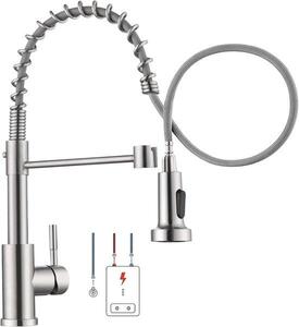 Rubinetto da cucina a bassa pressione - acciaio inox con doccia estraibile - 2 supporti - Adatto per sistemi senza pressione - m-winkel