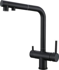 Rubinetto per cucina a 3 vie con spray estensibile - Miscelatore nero - Per acqua calda, fredda e filtrata - Ideale per cucina e cucina
