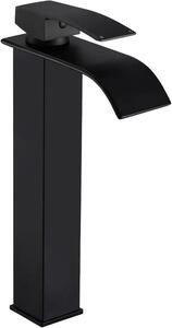 Lavabo gru Nero - Rubinetto per miscelare Bagno - Bagno moderno - Cascata - 30 cm Alta - Nero opaco