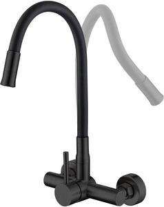 Attacco a parete rubinetto da cucina 304 acciaio inox - nero opaco - uscita flessibile - ideale per la cucina