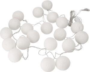 Catena luminosa con sfere di tessuto, 20 luci LED a forma di sfera, colore bianco, realizzata con fili di cotone, dimensioni 7x7x350 cm, ideale per decorazioni luminose