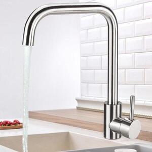 Rubinetto per cucina con funzione di tornitura a 360°, maniglia singola, stile L in acciaio inox, acqua calda e fredda, facile da installare, argento, durevole e sotto