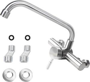 Cucina Gru per miscelare 360° Rotary Wall Mounting Rubinetto per acqua Acciaio inox Manico per caviglia freddo e caldo Gru per miscelare con ventilatore in ceramica Acciaio inox Zilv