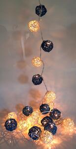 Catena luminosa a forma di sfera in rattan con 20 LED, colore turchese/bianco, dimensioni 7x7x350 cm