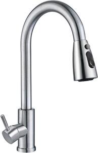 Miscelatore da cucina con scarico estensibile, acciaio inox, girevole a 360°, 3 livelli d'acqua, risparmio idrico e durevole
