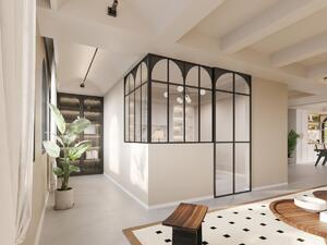Vetrata angolare L120 x L120 x H130 in Alluminio termolaccato Nero Stile atelier art déco - ARCADEA