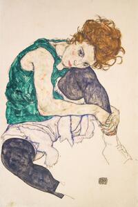 Riproduzione Donna seduta con ginocchia piegate, Egon Schiele