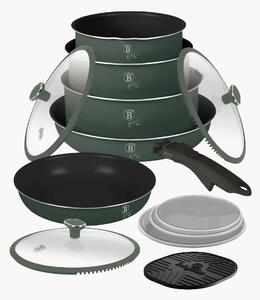 Batteria di pentole in alluminio con rivestimento antiaderente verde opaco, set da 13